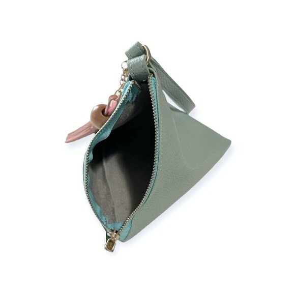 Vegan Leather Tote Bag with Triangle Pouch.  Blue/Seafoam - Picture 6 of 11